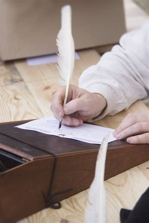 Man Writing With Feather Pen Stock Image Image Of Huge Message