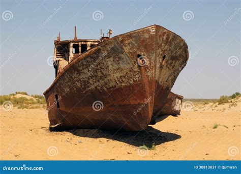 The Ships In Desert, Aral Sea Disaster, Muynak, Uzbekistan Stock Image ...