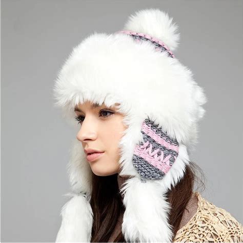 Women's fur hat winter hats ear flaps russian bomber snow hats for ...