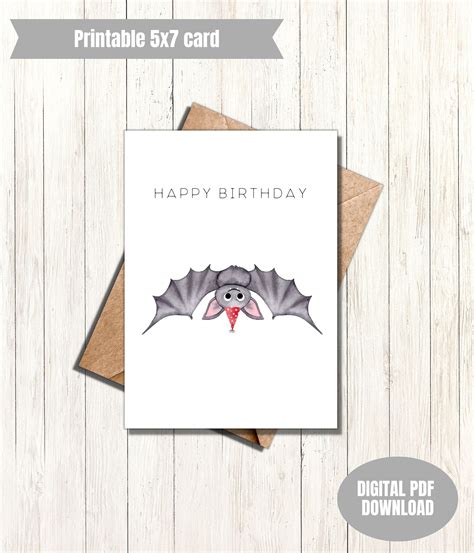 Cute Bat Birthday Card Printable Card Print At Home Greeting Card Etsy