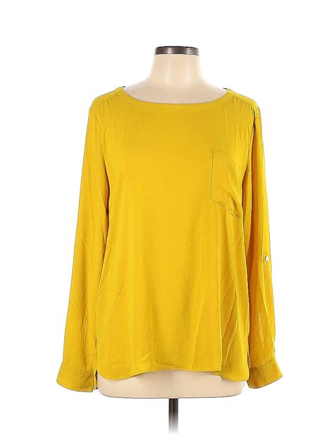 Ann Taylor Loft 100 Polyester Solid Colored Yellow Long Sleeve Blouse