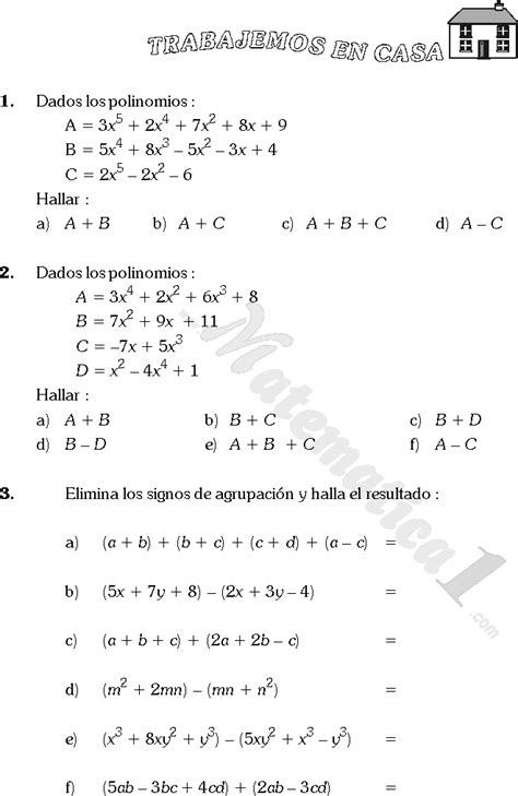 Suma Resta Y Multiplicacion De Polinomios Ejercicios De Algebra De