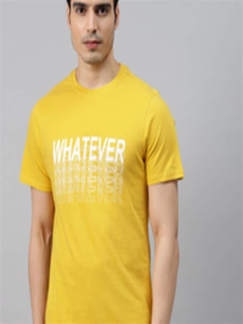 Buy Mast Harbour Men Mustard Yellow White Typography Printed Pure