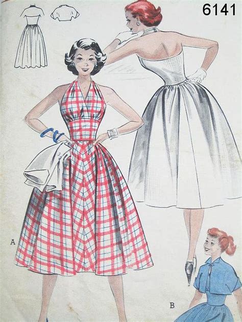 Vintage 50s Dress Pattern Butterick 6141 Halter Dress And Brief Jacket Sz 14bust 32