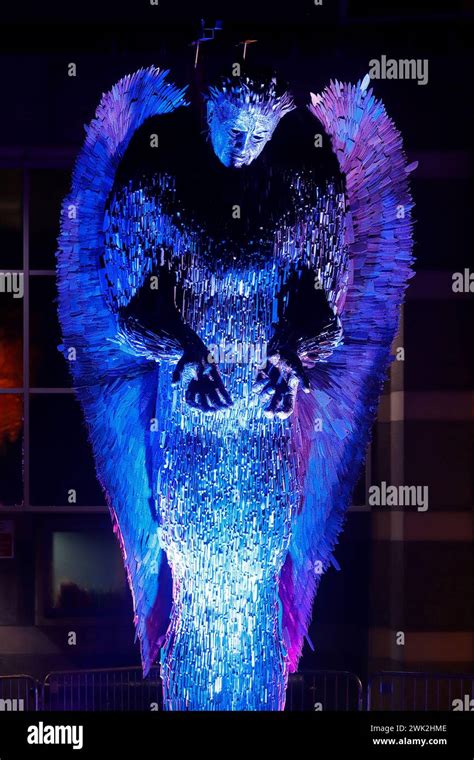 The Knife Angel Sculpture On Tour During 2024 Seen Here Illuminated At