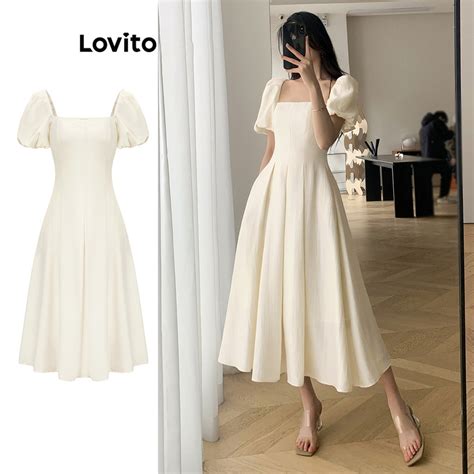 Lovito Casual Vestido Feminino Liso Plissado L83EN192 Shopee Brasil