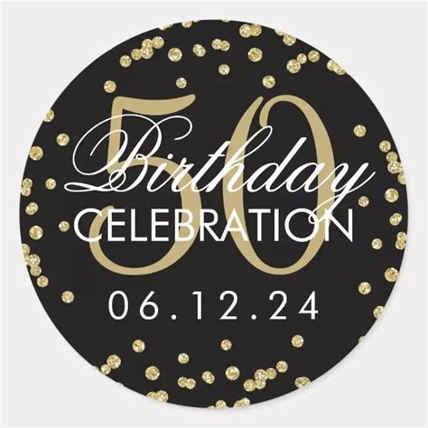 Gold Black 50th Birthday Faux Glitter Confetti Classic Round Sticker