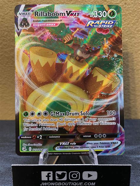 2021 Pokemon Rillaboom Vmax Fusion Strike Full Art 023 Of 264 Holo Mint