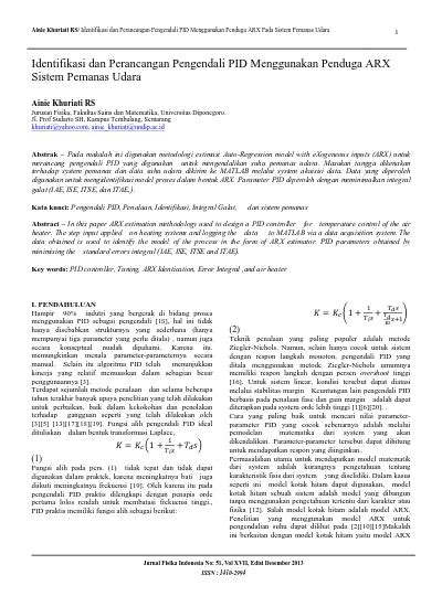 Identifikasi Dan Perancangan Pengendali Pid Menggunakan Penduga Arx