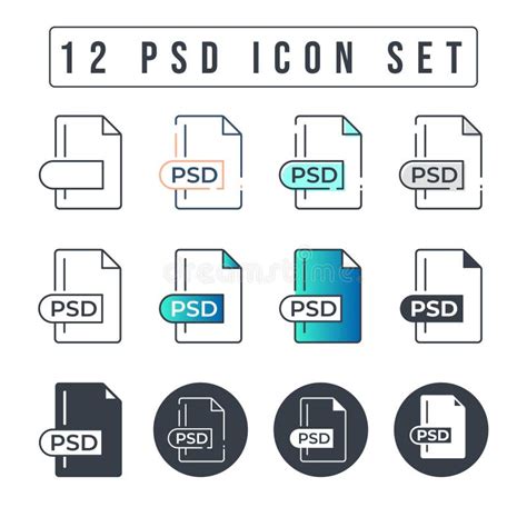 Psd File Format Icon Set 12 Psd Icon Set Stock Vector Illustration