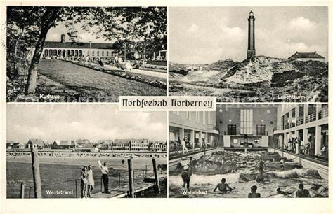 Ak Ansichtskarte Norderney Nordseebad Kurhaus Leuchtturm Weststrand