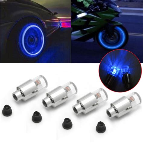 X Car Wheel Tire Tyre Air Valve Stem Blue Led Light Caps Cover Auto