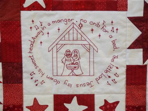 Christmas Carols Redwork Quilt Pattern And Pre Printed Embroidery