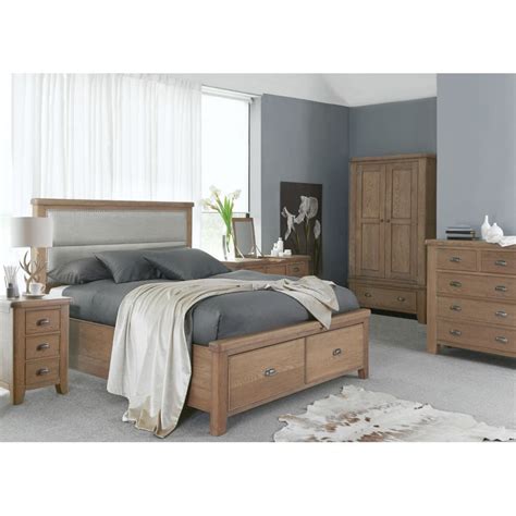 Heritage King Size Bed Frame With Upholstered Headboard End Drawers