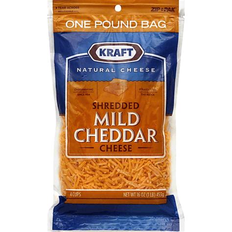 Kraft Natural Cheese Cheddar Mild Shredded Cheese 16 Oz Peg Cheddar