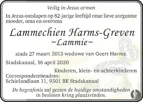 Lammechien Lammie Harms Greven Overlijdensbericht En