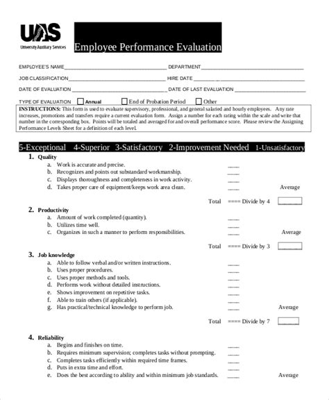 Performance Appraisal Template Word Hq Printable Documents