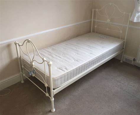 Laura Ashley White Single Bed Frame With Slats And Mattress Vgc