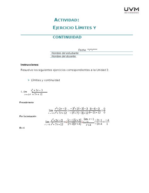 U Ejercicio Actividad Ejercicio L Mites Y Continuidad Fecha