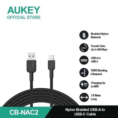 Aukey Kabel Charger Usb A To C M Black Ak Cb Nac Bk