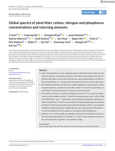 Pdf Global Spectra Of Plant Litter Carbon Nitrogen And Phosphorus