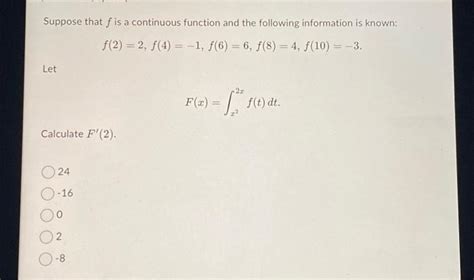 Solved Suppose That F Is A Continuous Function And The