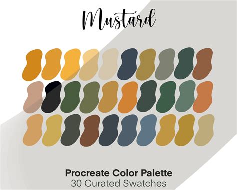 Mustard Yellow Color Palette Procreate Color Palette Etsy