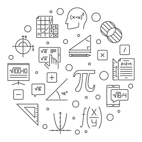 I Love Mathematics Vector Line Round Banner Illustrazione Del Concetto