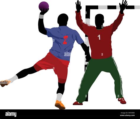 Handball Players Silhouette Vector Colored Illustration Stock Vector