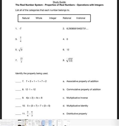 Solved Study Guide The Real Number System Properties Of Chegg