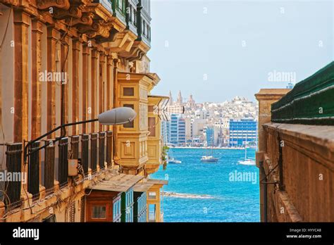 Valletta Street View On Gzira Town At Grand Harbor Malta Stock Photo