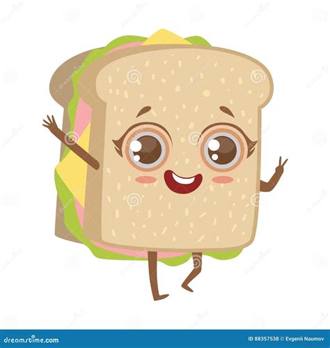 Sandwich Cute Anime Humanized Cartoon Food Character Emoji Vector | The ...