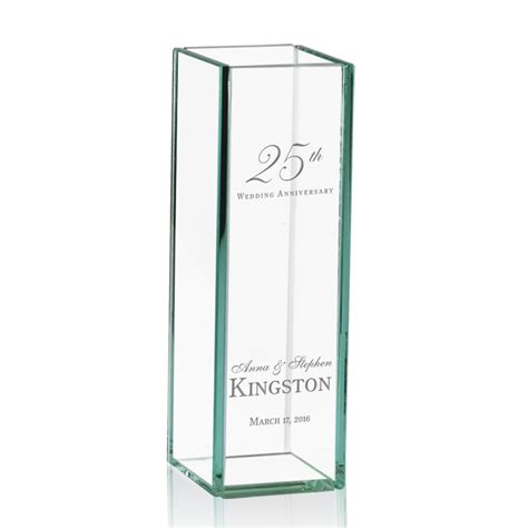 25th Wedding Anniversary Engraved Tall Glass Vase