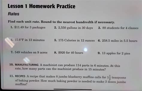 Solved Lesson Homework Practice Rates Find Each Unit Rate