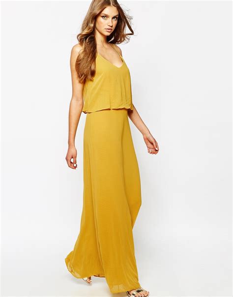 Lyst Mango Spaghetti Strap Back Chiffon Maxi Dress In Yellow