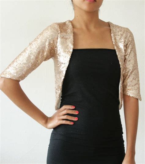 Gold Champagne Sequin Bolero Open Shrug Formal Wedding By Kulayan If