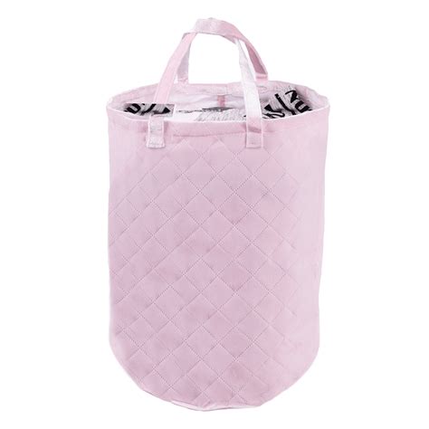 Velvet Laundry Hamper With Handles Colour Pink Rossy