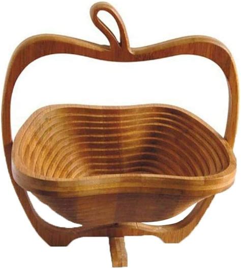 Foldable Bamboo Fruit Basket Apple Shaped Fruit And Vegetable Stand