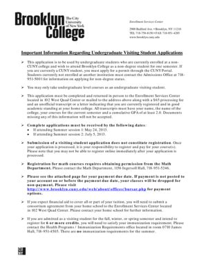 Fillable Online Brooklyn Cuny Undergraduate Visiting Student