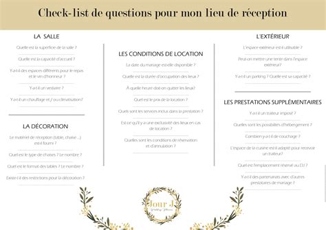 Check List De Questions Pour Son Lieu De R Ception Mariage Classeur