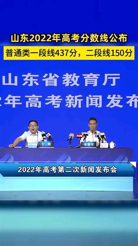 山东2022年高考分数线公布：普通类一段线437分，二段线150分！腾讯视频