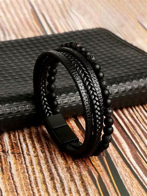 Pulseira Tran Ado E Contas Em Camadas Para Homens Shein Pt