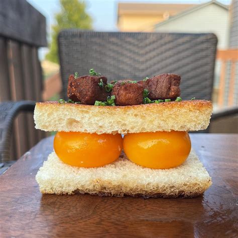 [Homemade] 65* Egg Sandwich + Crispy Pork Belly : food