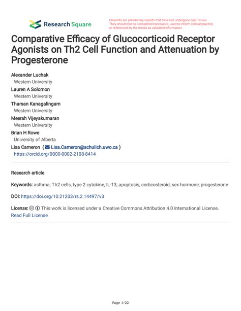 (PDF) Comparative Efficacy of Glucocorticoid Receptor Agonists on Th2 ...