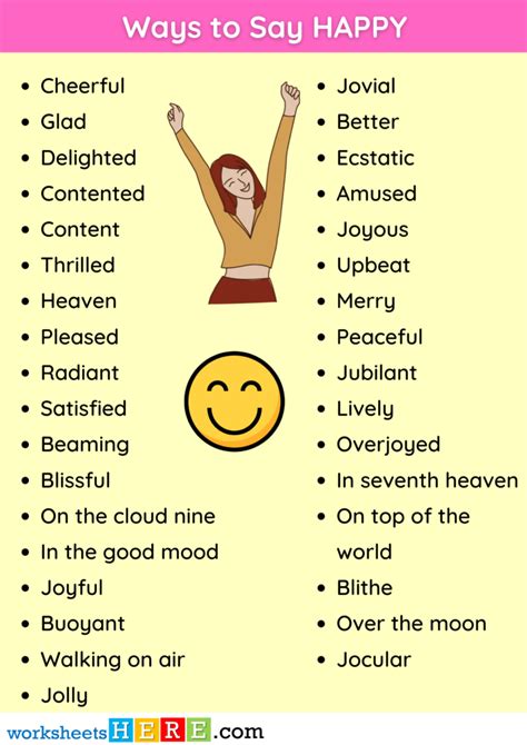 Ways to Say HAPPY in English PDF Printable Worksheet - WorksheetsHere.com