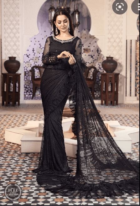 Maria B Black Saree Chiffon Latest Eid Collection