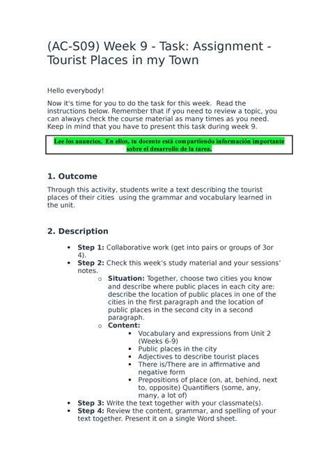 Semana Texto Adss Ac S Week Task Assignment Tourist