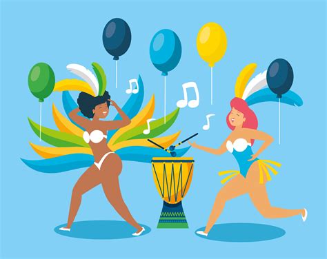 Brazilian Girls In Carnival Costumes Dancing 1967815 Vector Art At Vecteezy