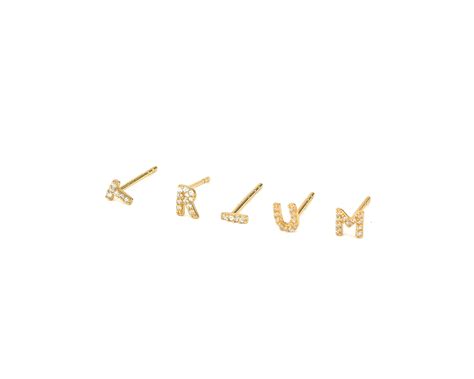 K Gold Alphabet Earring Cz Stud Initial Earring Alphabet Etsy Uk