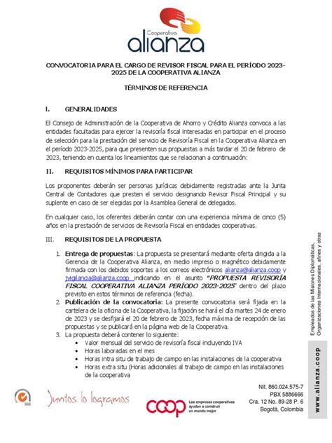 Convocatoria Revisor Fiscal Cooperativa Pdf Contador Cooperativa